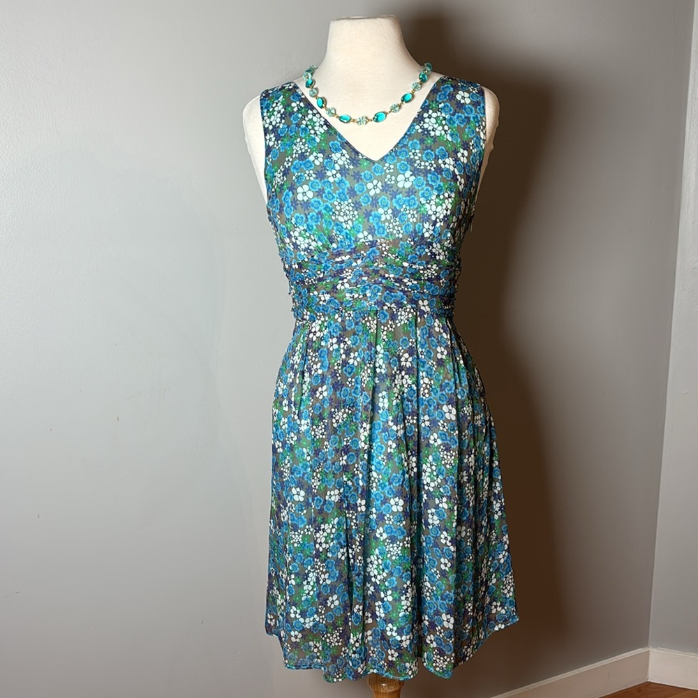 Floral Blue Sleeveless Dress